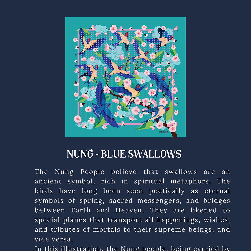 Nung - Blue Swallows Handmade Silk Scarf