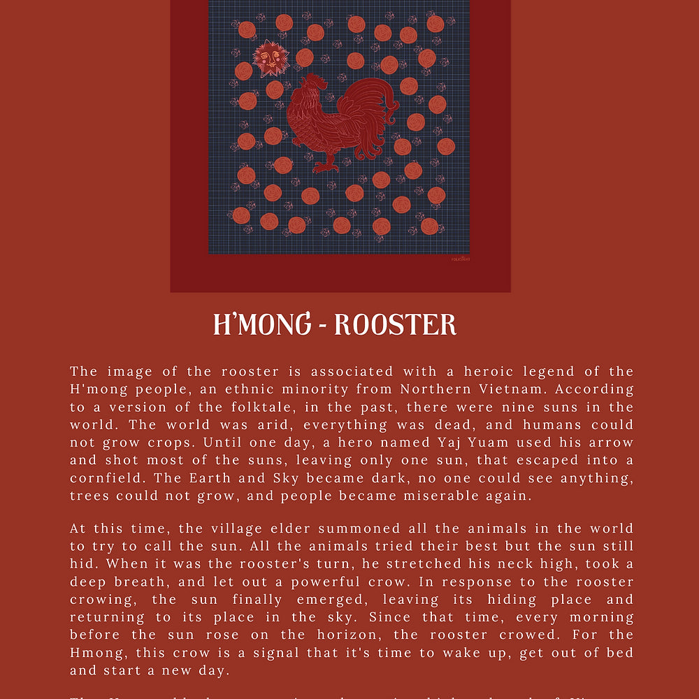 H'mong - Rooster Handmade Silk Scarf