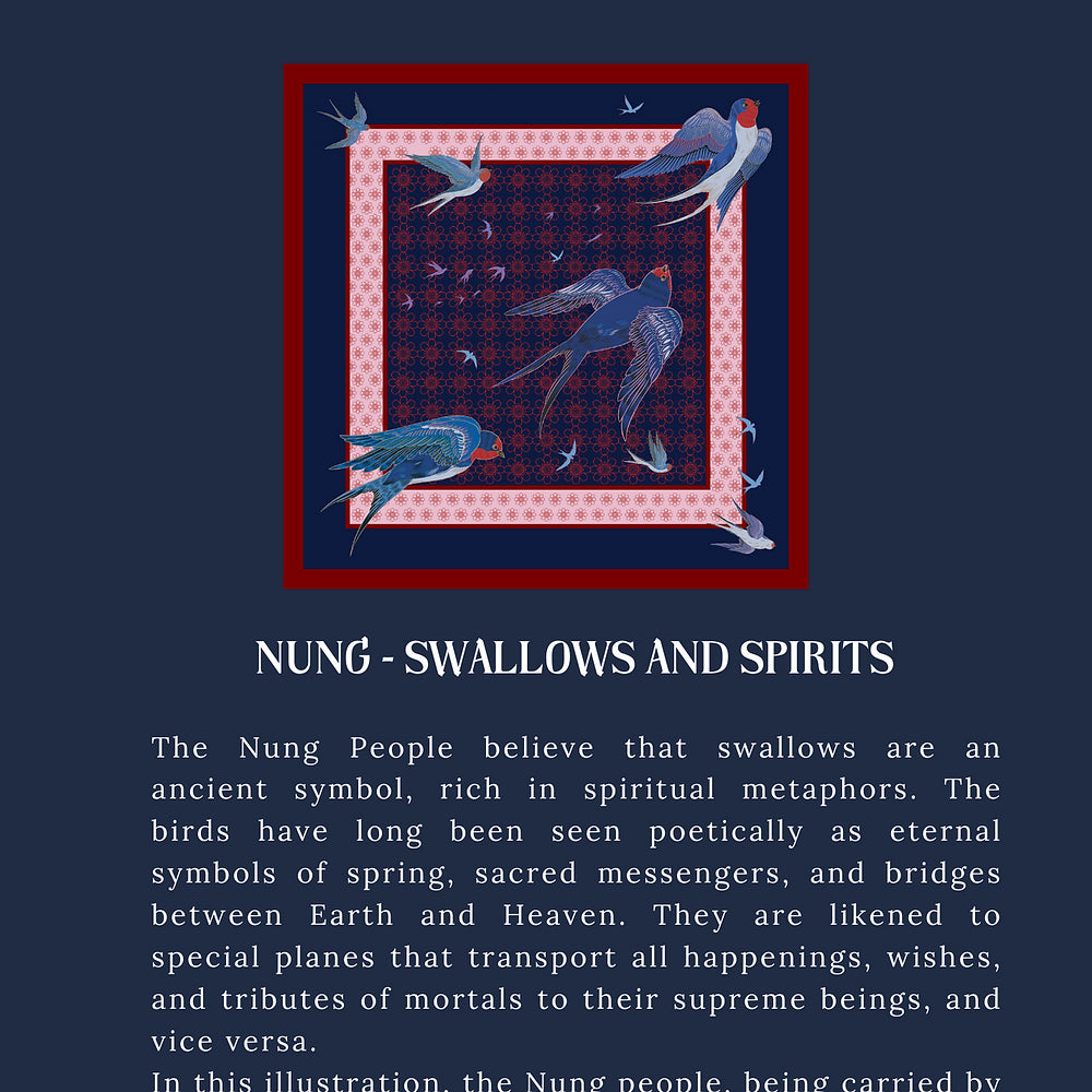 Nung - Swallows and Spirits 2 Handmade Silk Scarf