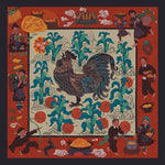 Load image into Gallery viewer, H&#39;mong - Rooster and Corn Handmade Silk Scarf
