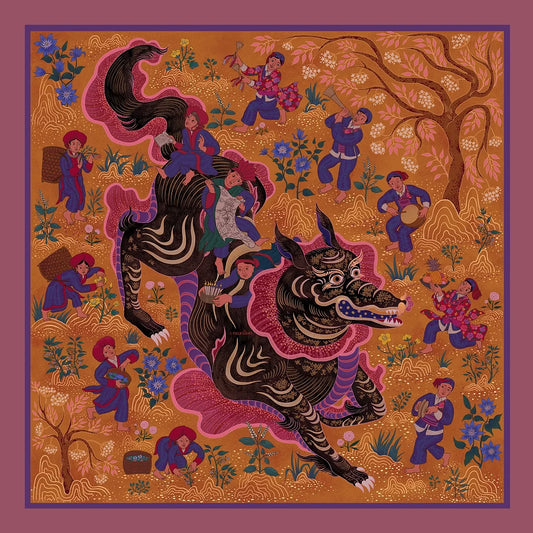 Dao -The Dog Dragon God and Herbs Handmade Silk Scarf