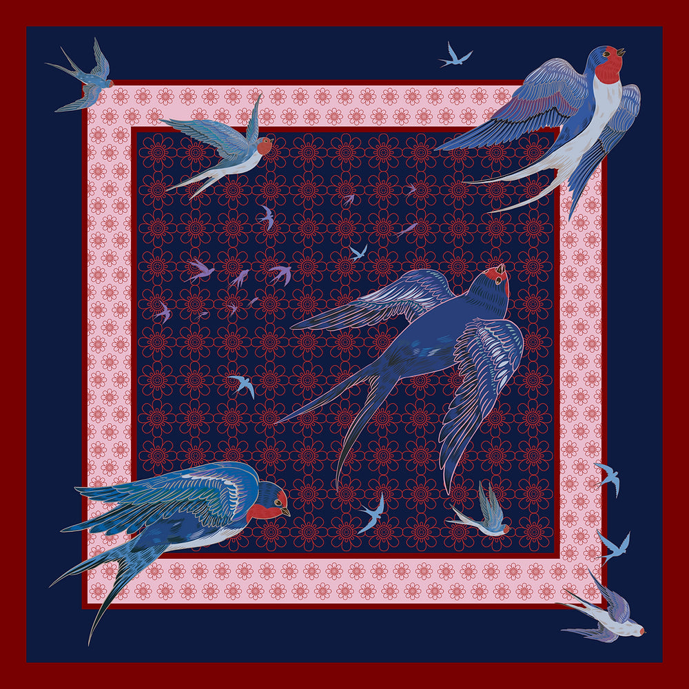 Nung - Swallows and Spirits 2 Handmade Silk Scarf