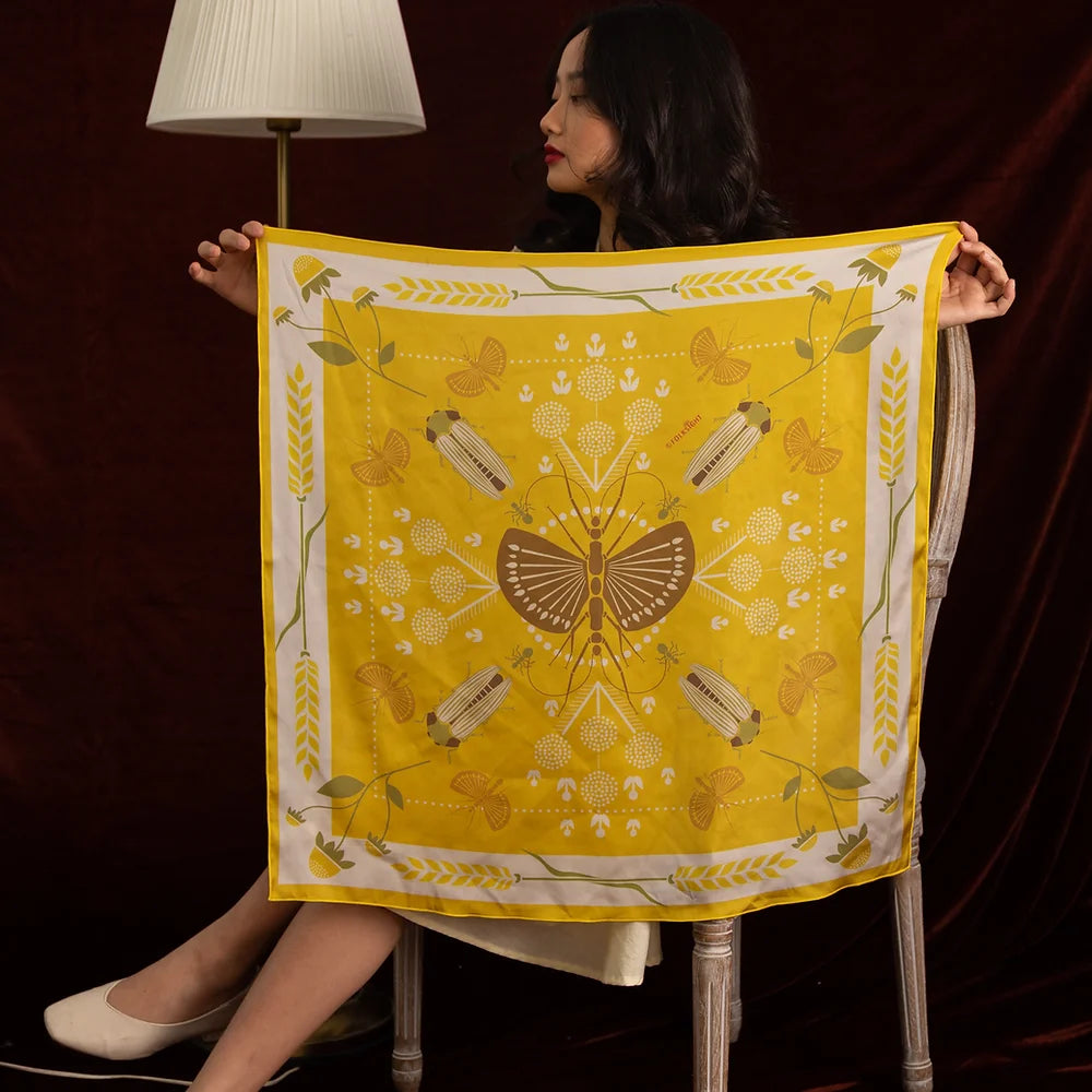 Yellow Butterfly Handmade Silk Scarf