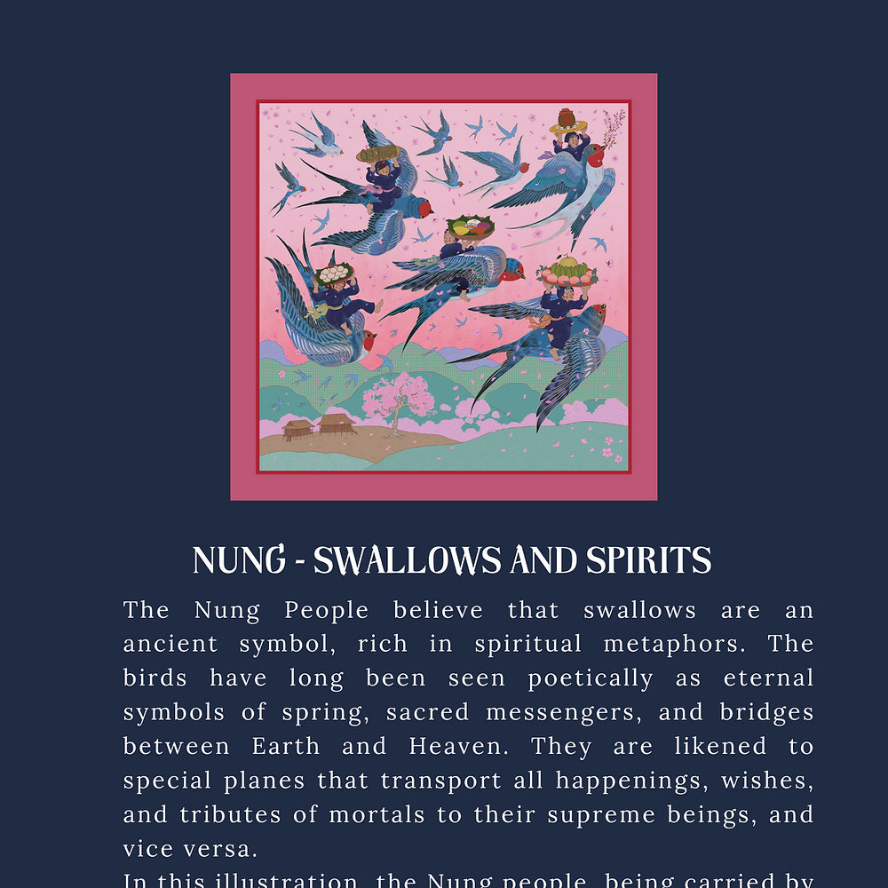 Nung - Swallows and Spirits Handmade Silk Scarf