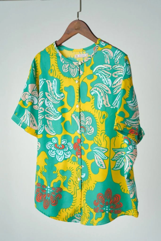 The Garden of Youth Myra Silk Shirt Green Citron