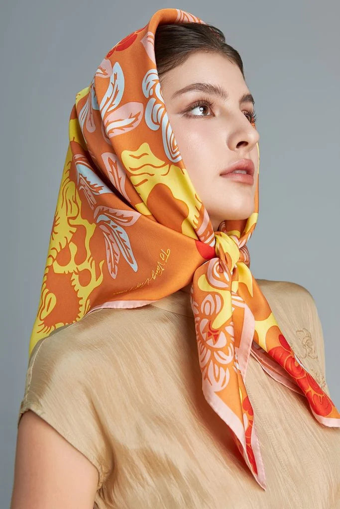 The Garden of Youth Silk Scarf Shiny Amber Color