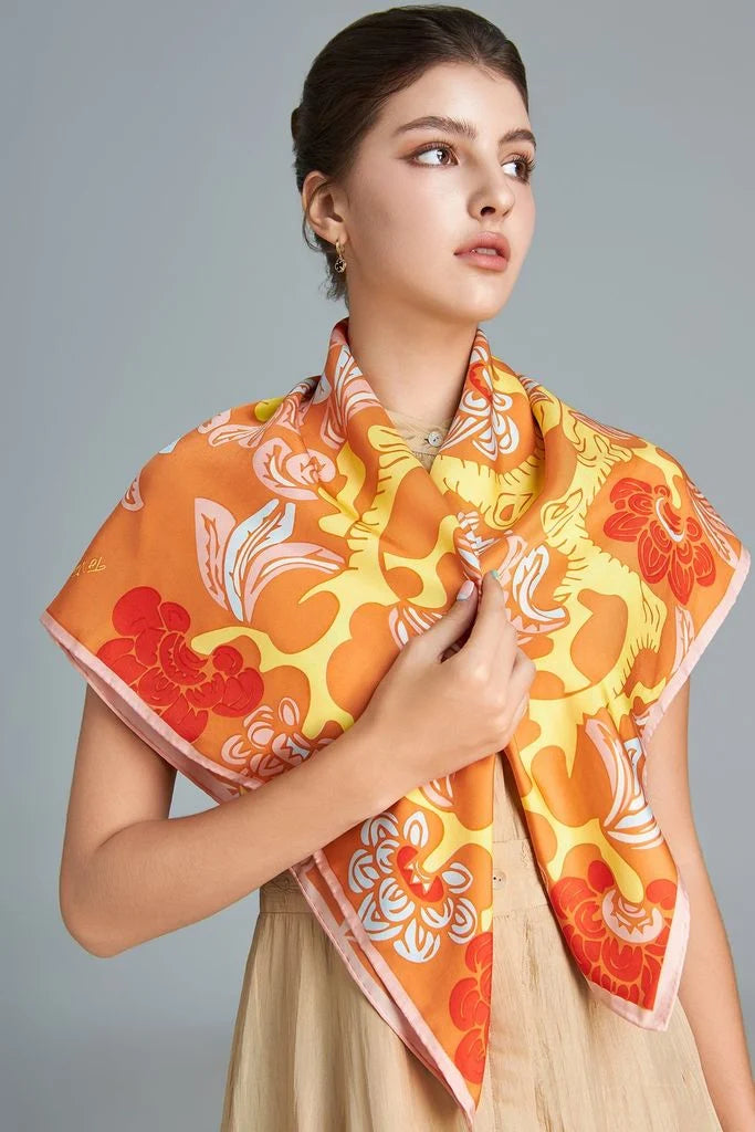 The Garden of Youth Silk Scarf Shiny Amber Color