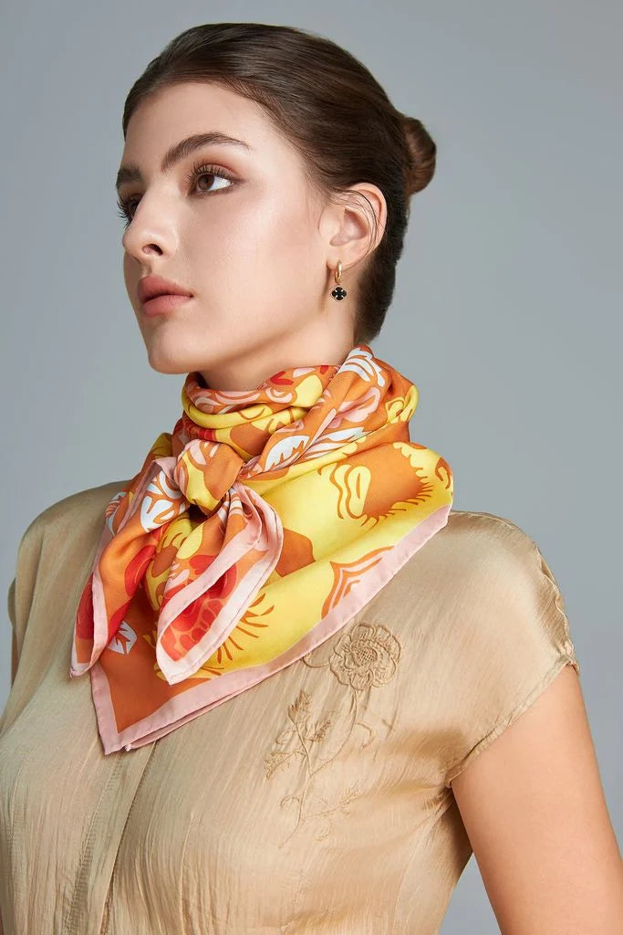 The Garden of Youth Silk Scarf Shiny Amber Color