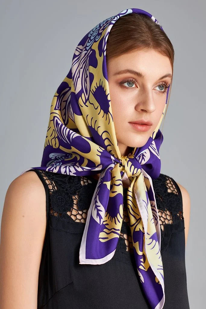 The Garden of Youth Silk Scarf Violet Yellow Color