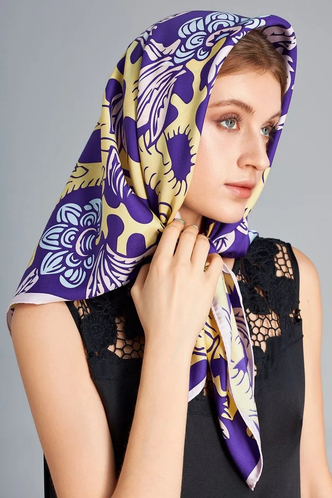 The Garden of Youth Silk Scarf Violet Yellow Color