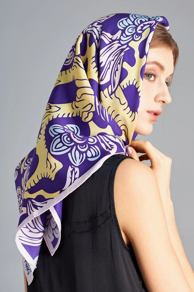 The Garden of Youth Silk Scarf Violet Yellow Color