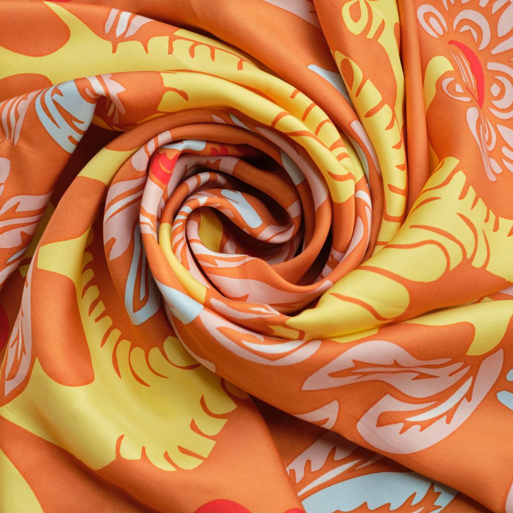 The Garden of Youth Silk Scarf Shiny Amber Color