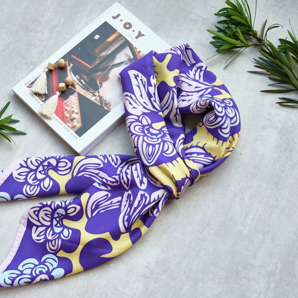 The Garden of Youth Silk Scarf Violet Yellow Color