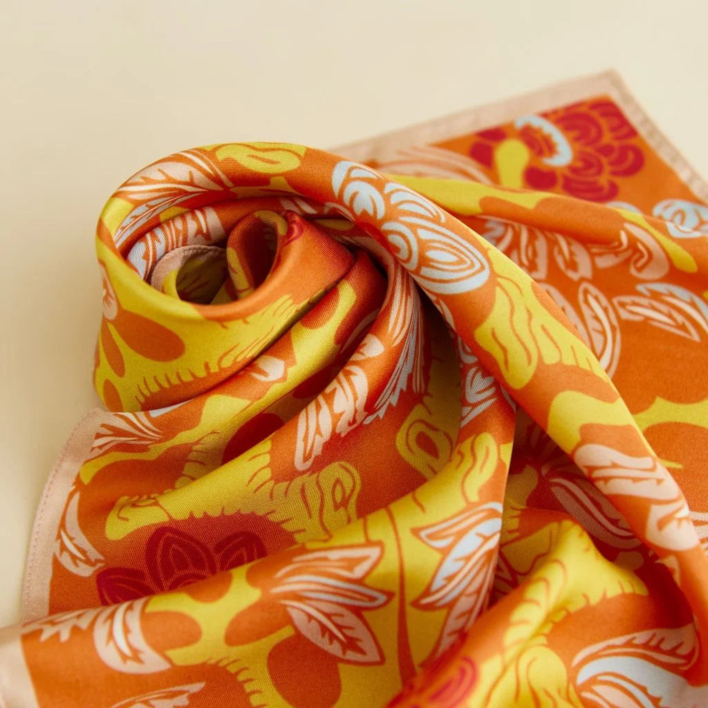 The Garden of Youth Silk Scarf Shiny Amber Color