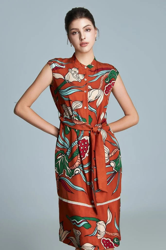 The Lotus Dance  Rosalyne Silk Dress Terra Cotta Orange Color