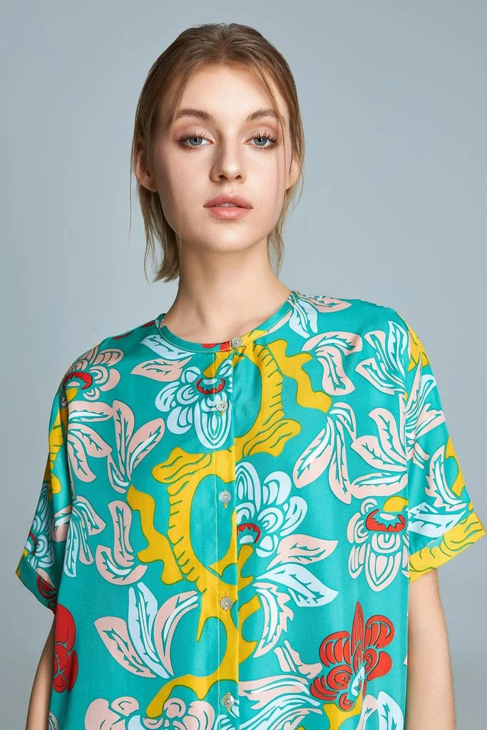 The Garden of Youth Myra Silk Shirt Green Citron