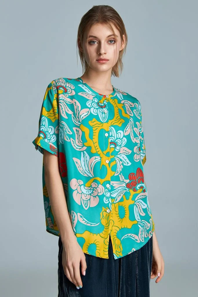 The Garden of Youth Myra Silk Shirt Green Citron