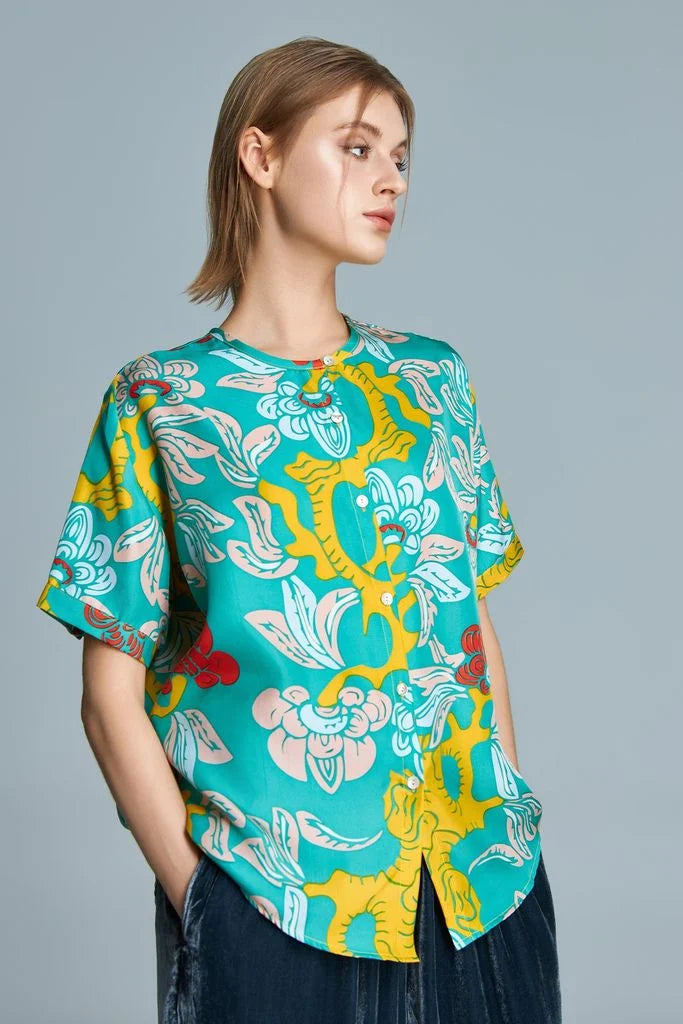 The Garden of Youth Myra Silk Shirt Green Citron